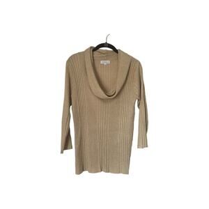 Joseph A Sweater Womens Size M Draped Cowl Neck Ribbed Long Sleeve Silk Top